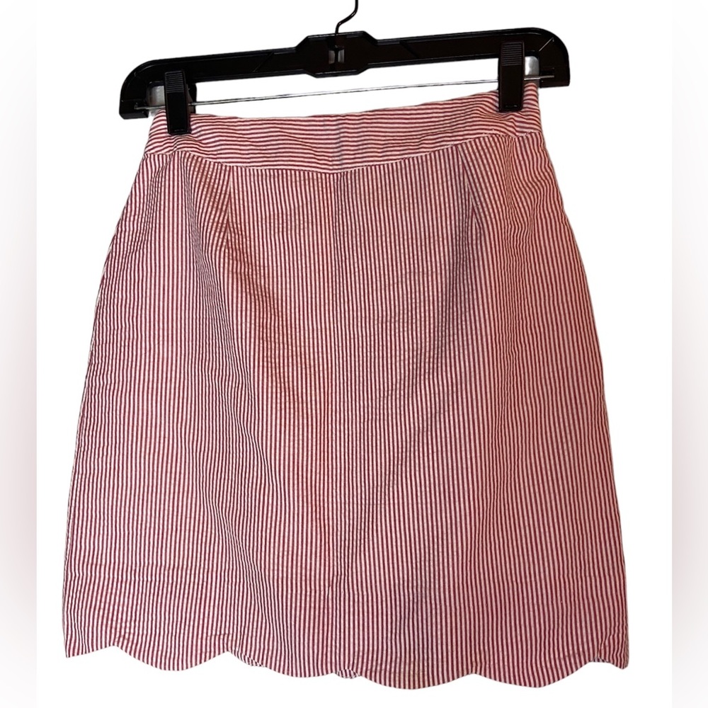 Stewart Simmons Red scalloped white mini skirt ladies xs extra small coastal